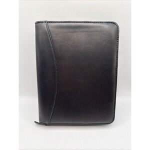 Vintage Franklin Quest Black Full-Grain Nappa Leather 6 Ring Planner Full‎ Zip